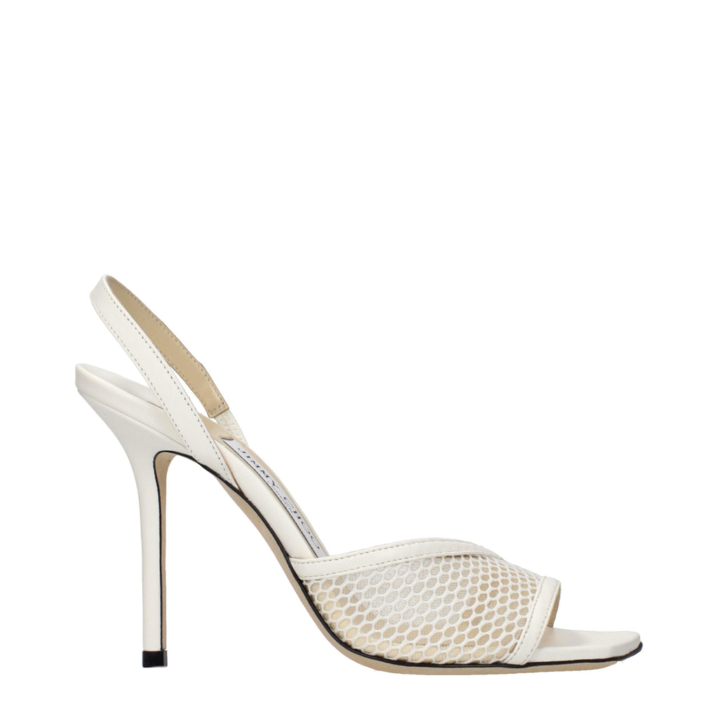Jimmy Choo White Fabric Stiletto Heel Sandals - Luxury Boutique Co