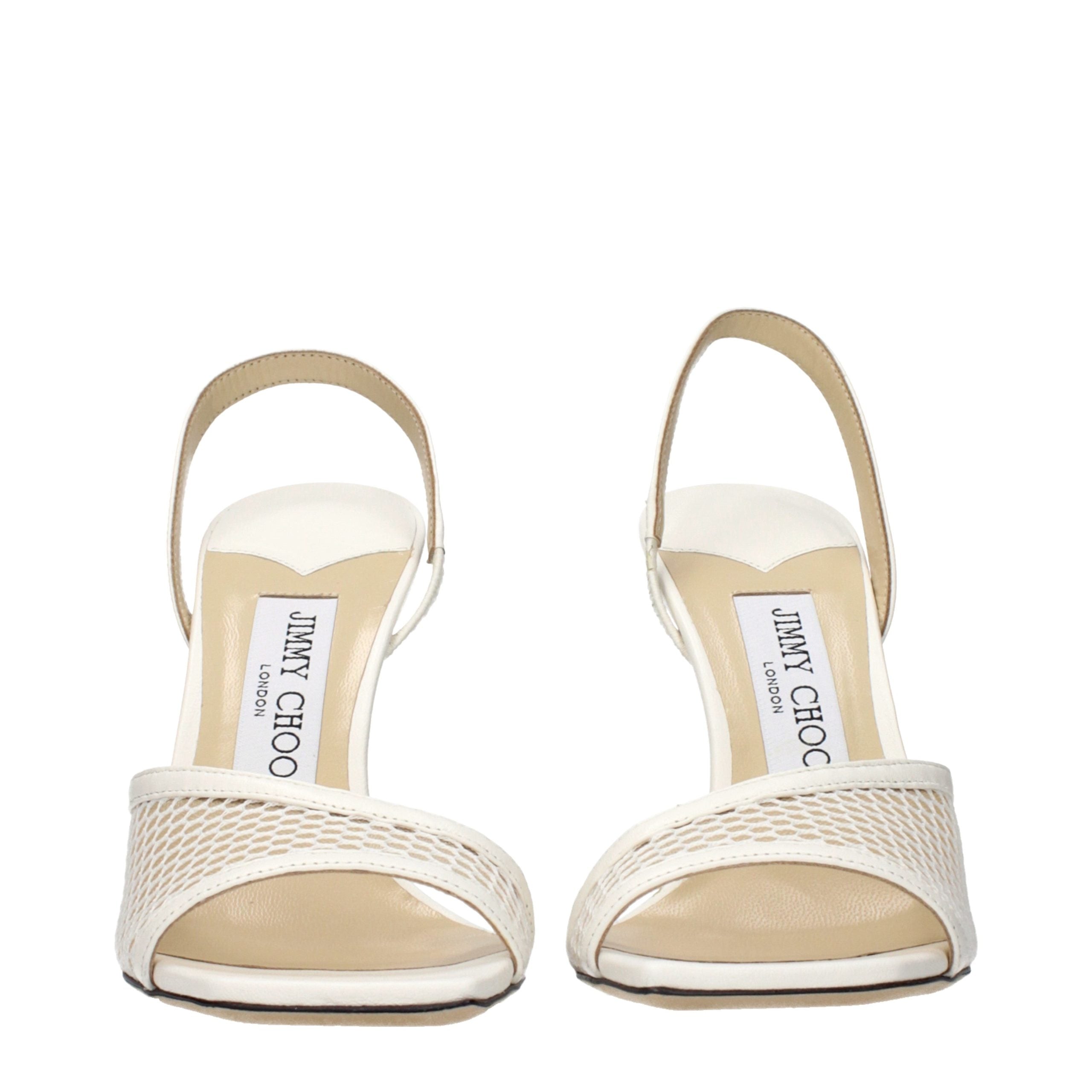 Jimmy Choo White Fabric Stiletto Heel Sandals - Luxury Boutique Co