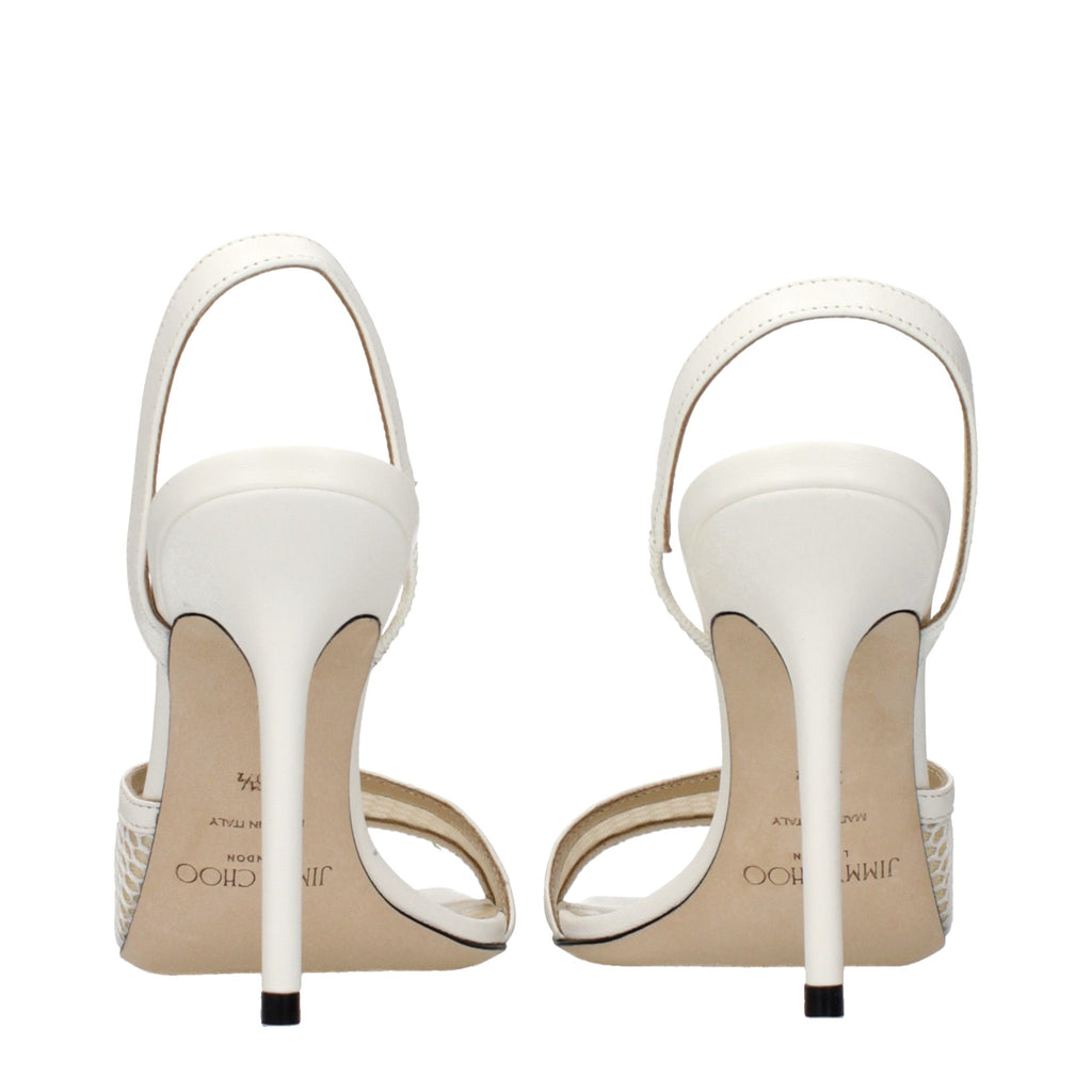Jimmy Choo White Fabric Stiletto Heel Sandals - Luxury Boutique Co