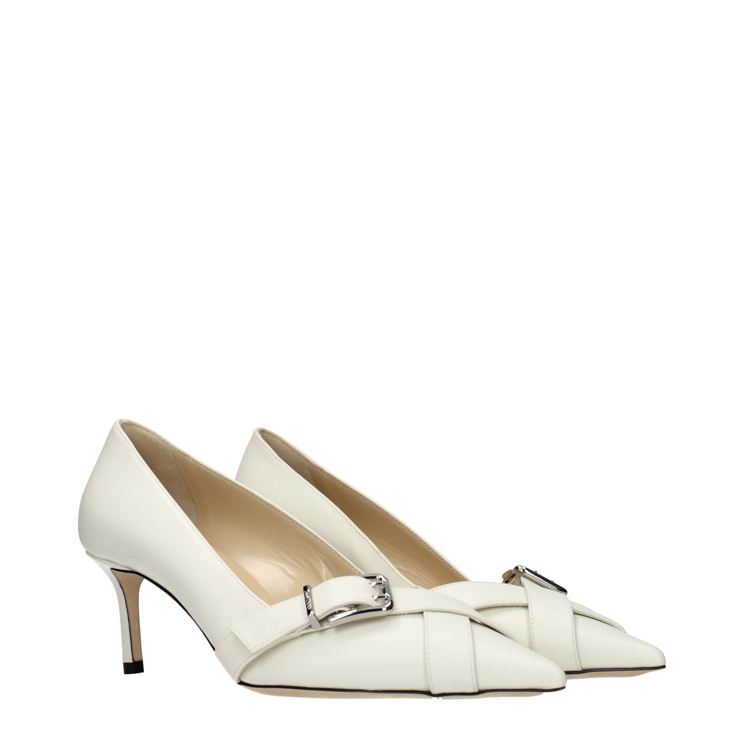 Jimmy Choo White Leather Mid Heel Pumps - Luxury Boutique Co