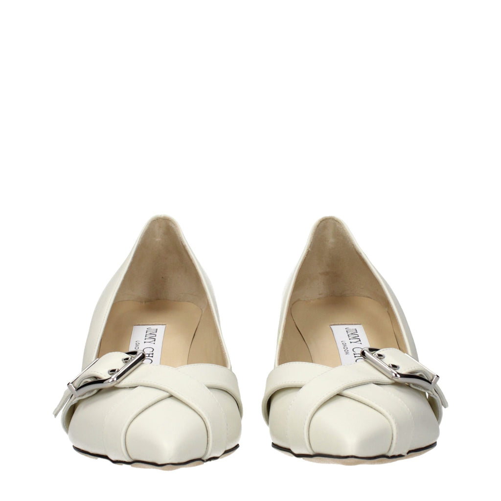 Jimmy Choo White Leather Mid Heel Pumps - Luxury Boutique Co