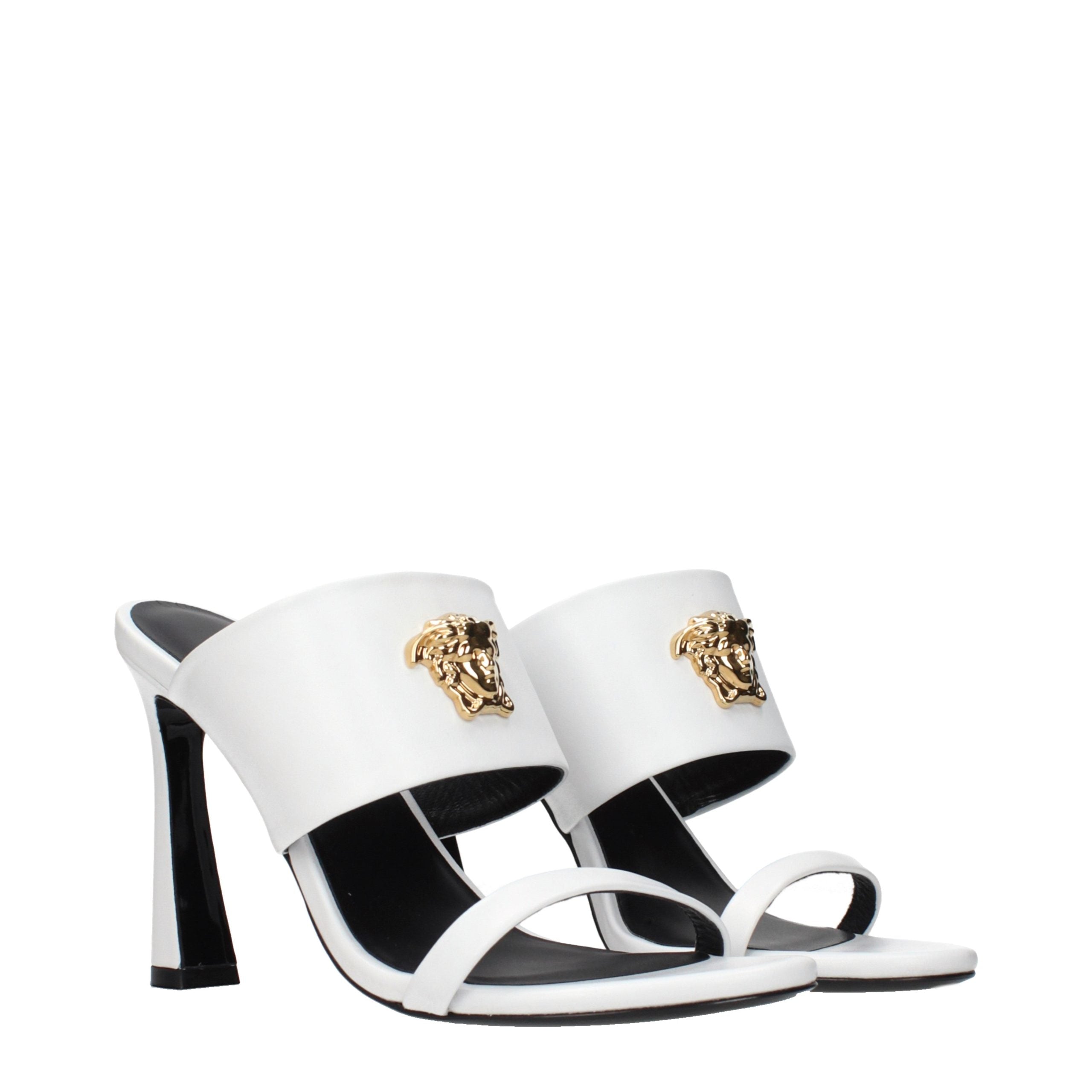 Versace White Leather Stiletto Heel Sandals - Luxury Boutique Co