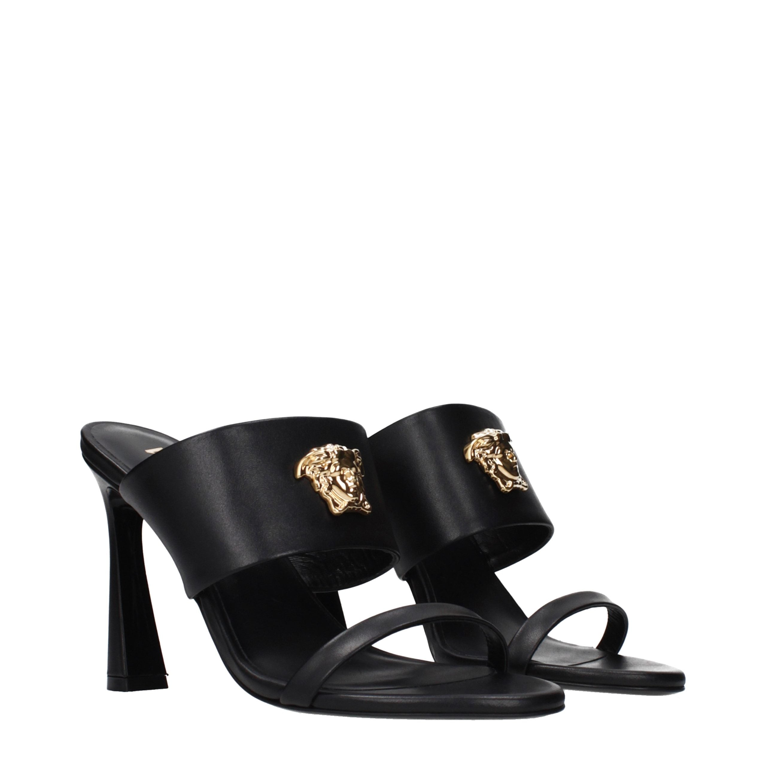 Versace Black Leather Stiletto Heel Sandals - Luxury Boutique Co