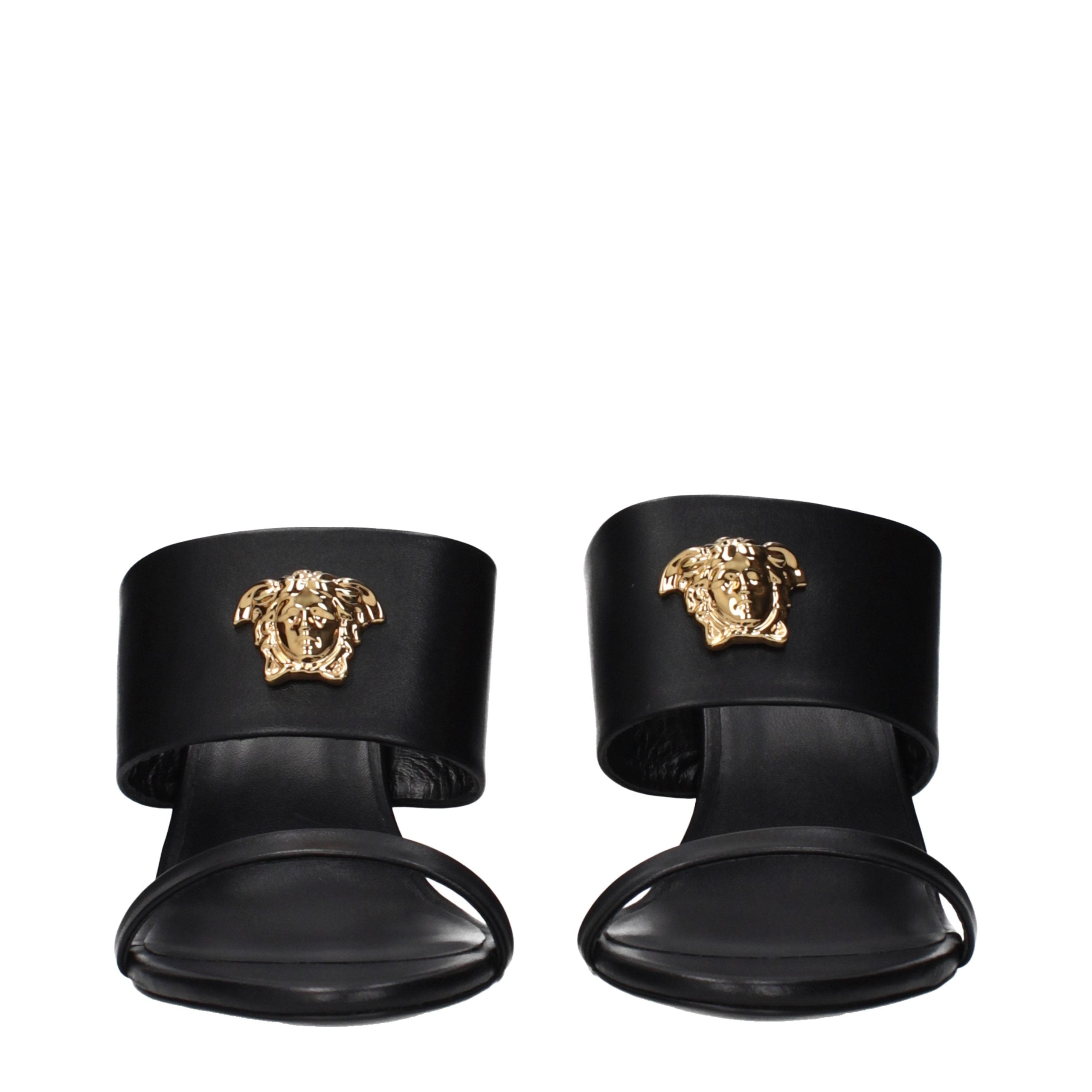 Versace Black Leather Stiletto Heel Sandals - Luxury Boutique Co