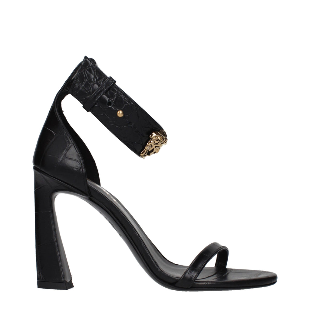 Versace Black Leather Stiletto Heel Sandals - Luxury Boutique Co