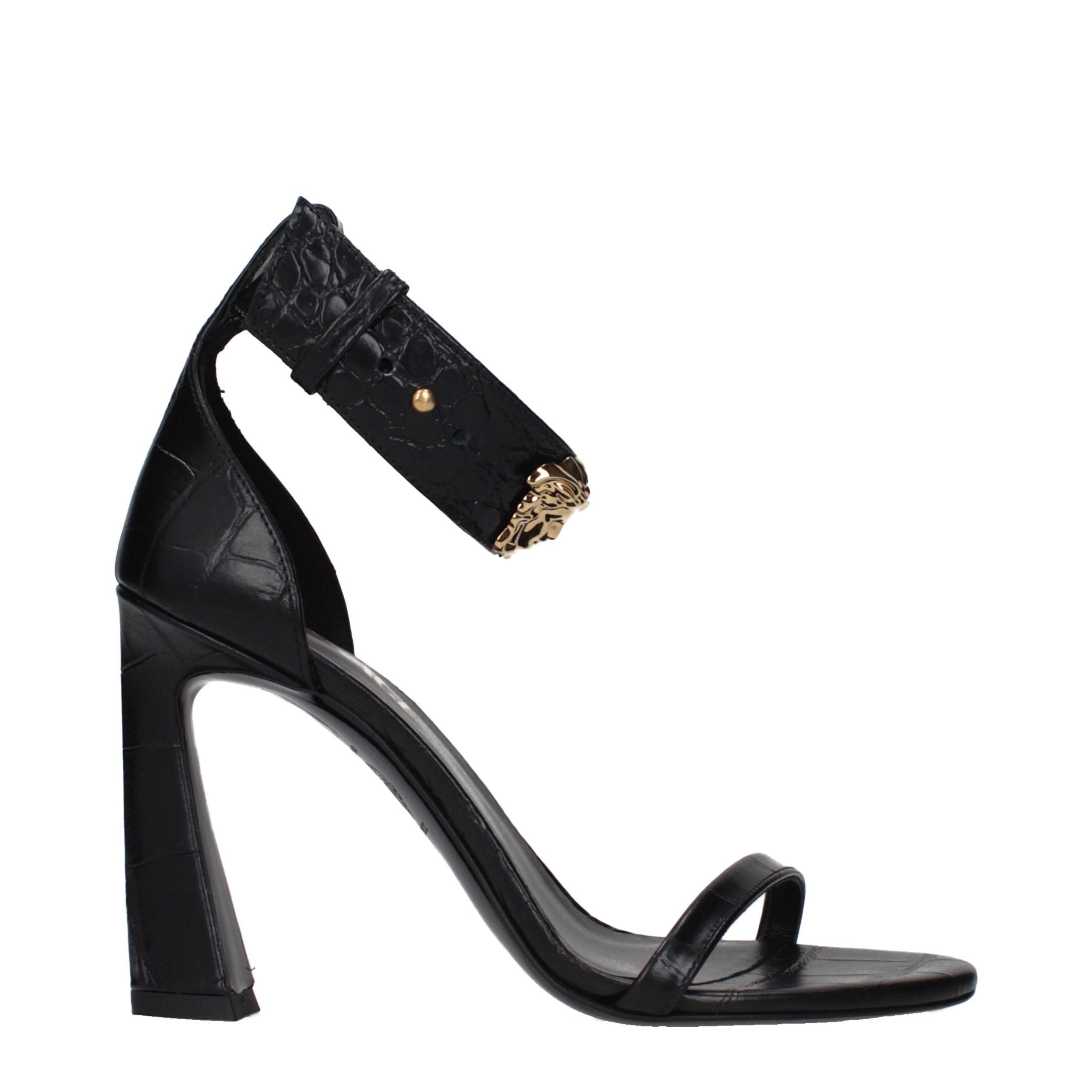Versace Black Leather Stiletto Heel Sandals - Luxury Boutique Co