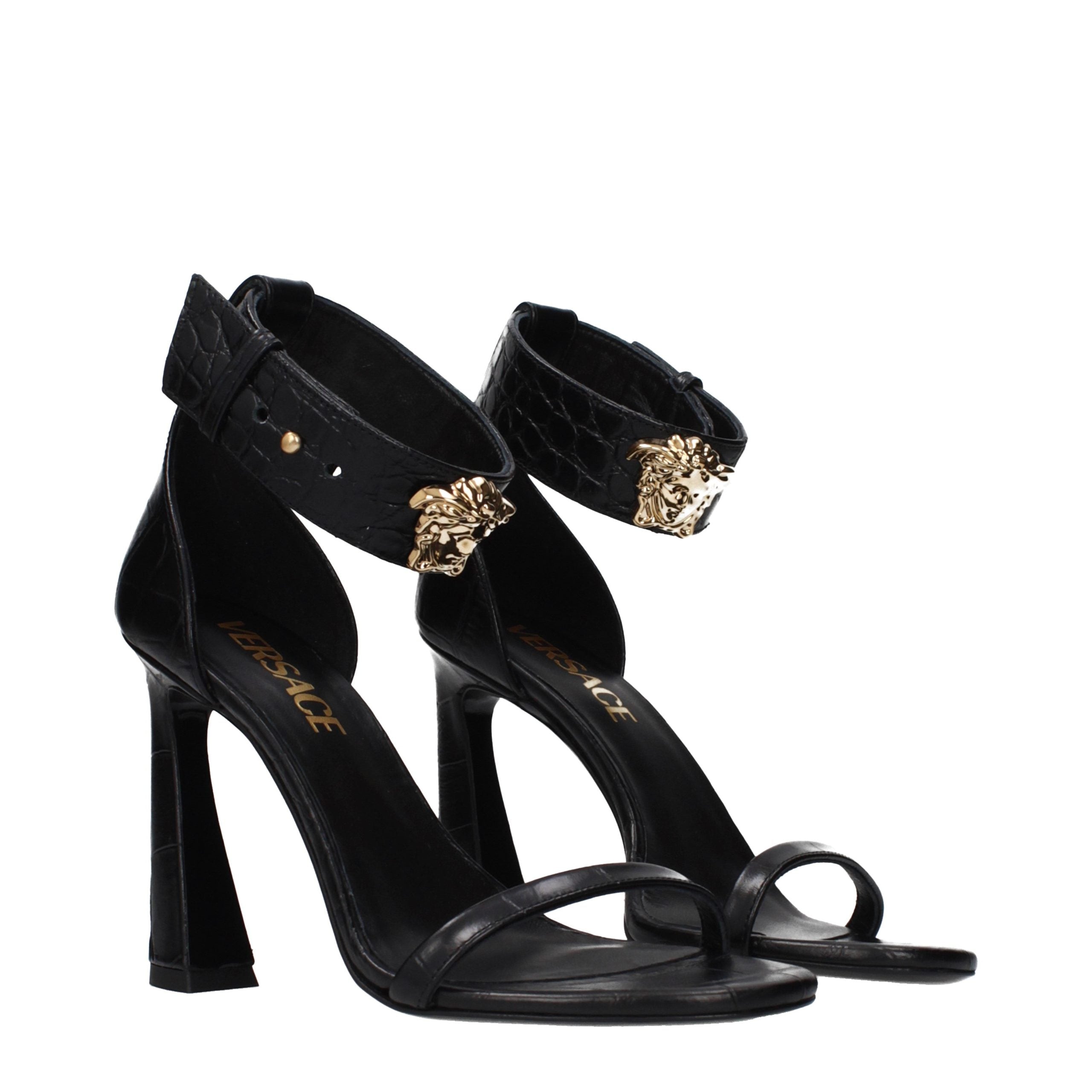 Versace Black Leather Stiletto Heel Sandals - Luxury Boutique Co