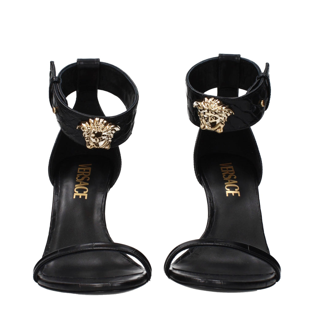 Versace Black Leather Stiletto Heel Sandals - Luxury Boutique Co