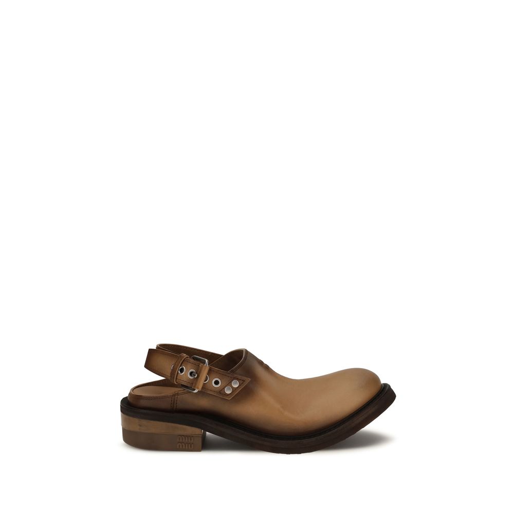 Miu Miu Brown Calf Leather Bos Taurus Mules - Luxury Boutique Co