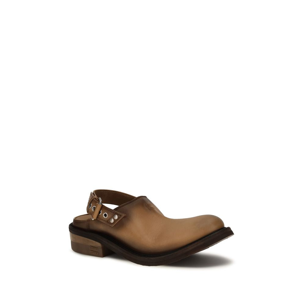 Miu Miu Brown Calf Leather Bos Taurus Mules - Luxury Boutique Co