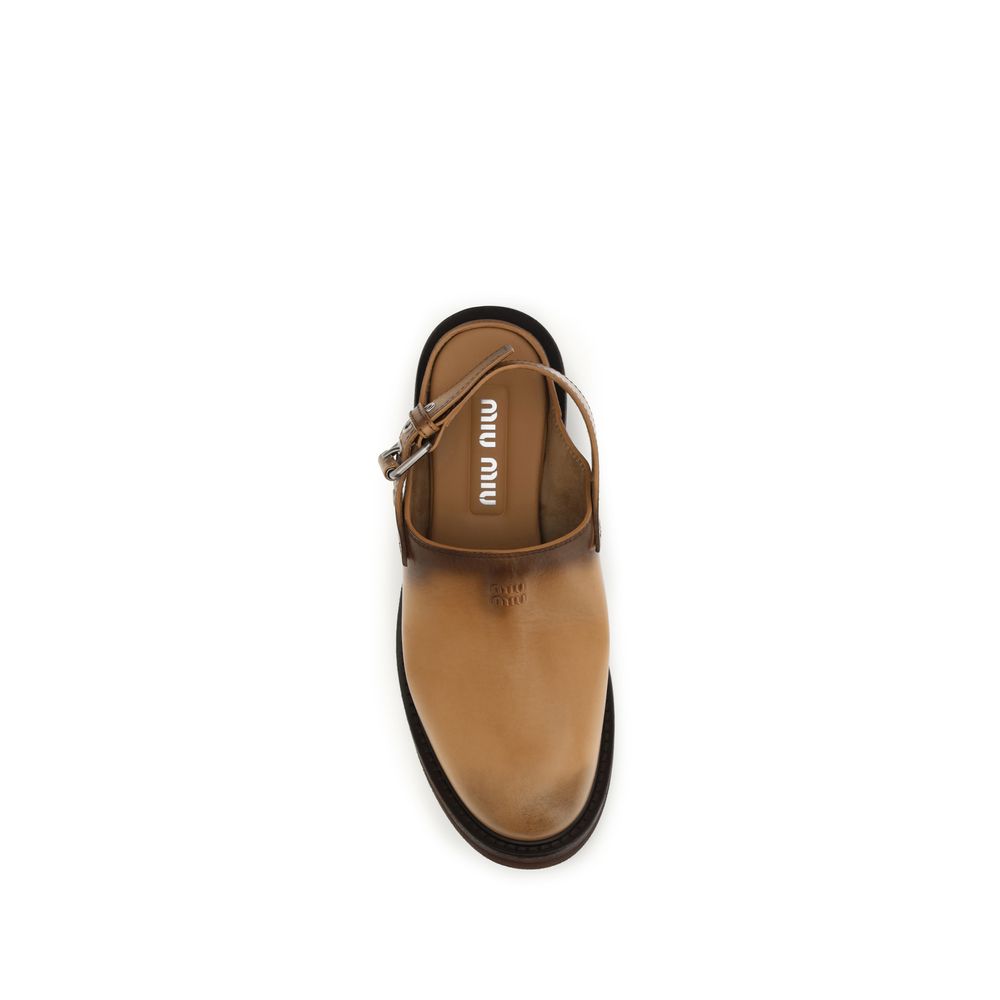 Miu Miu Brown Calf Leather Bos Taurus Mules - Luxury Boutique Co