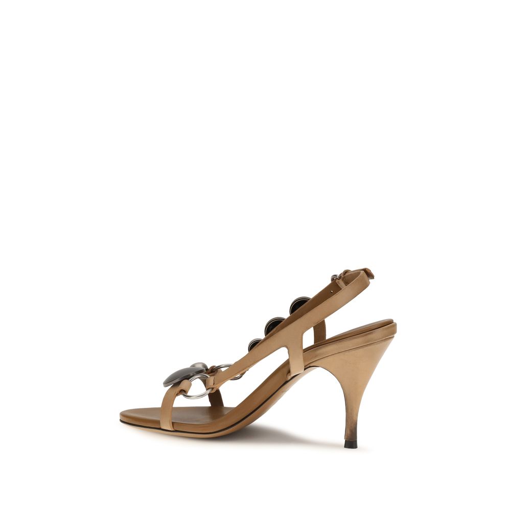 Miu Miu Brown Calf Leather Bos Taurus Stiletto Heel Sandals - Luxury Boutique Co