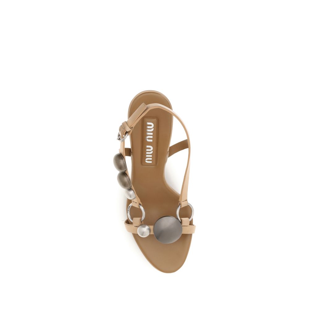 Miu Miu Brown Calf Leather Bos Taurus Stiletto Heel Sandals - Luxury Boutique Co