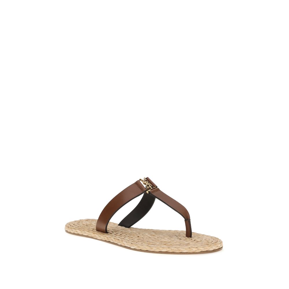 Saint Laurent Brown Calf Leather Bos Taurus Flat Sandals - Luxury Boutique Co