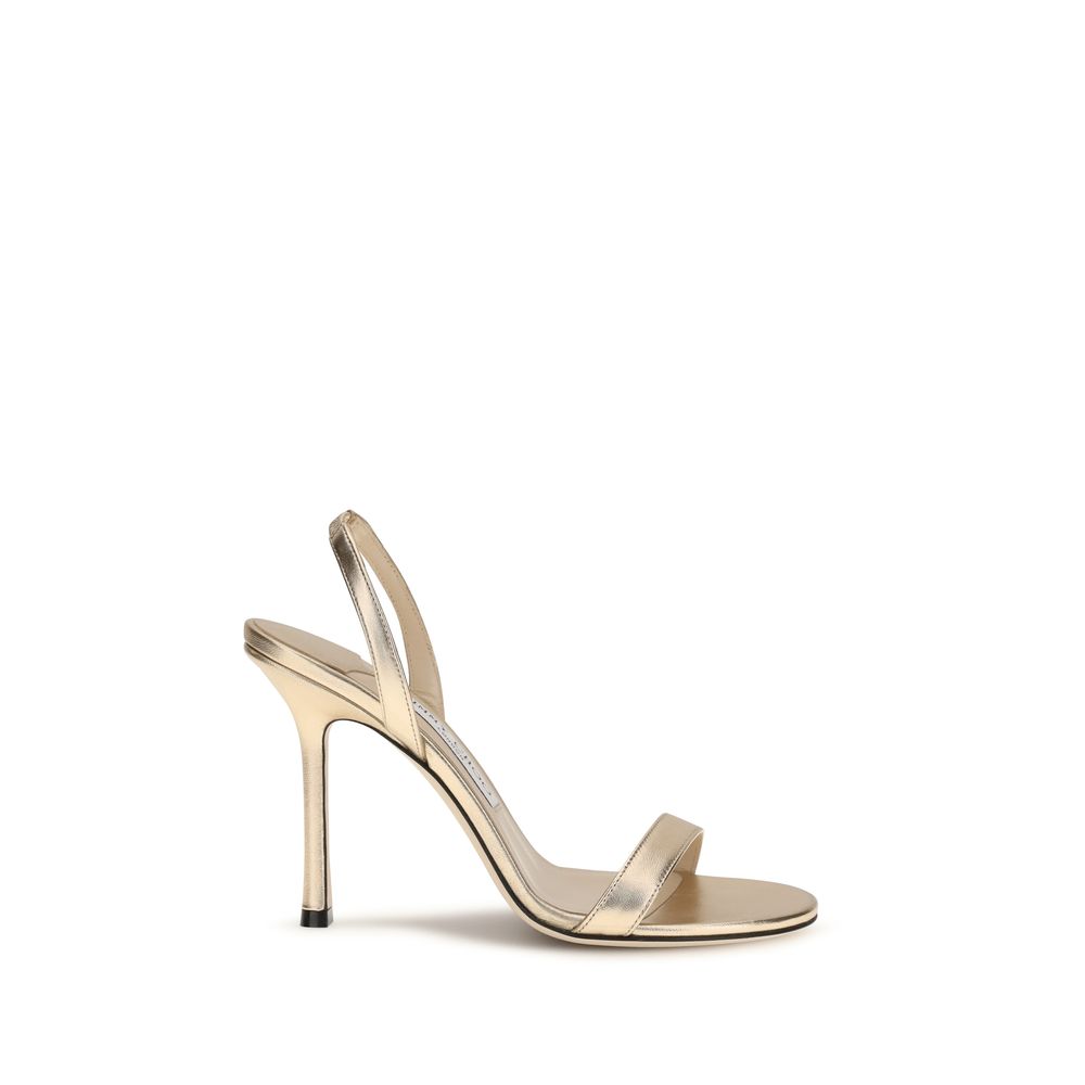 Jimmy Choo Gold Calf Leather Bos Taurus Stiletto Heel Sandals - Luxury Boutique Co