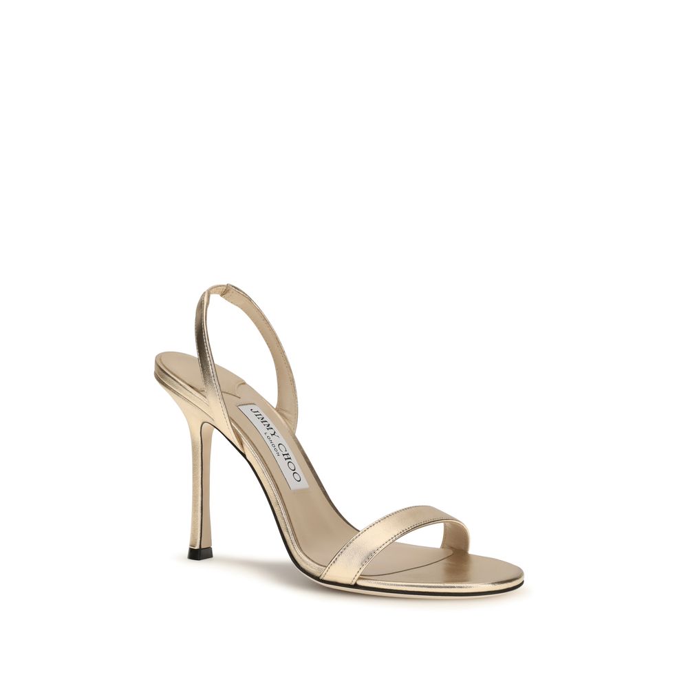 Jimmy Choo Gold Calf Leather Bos Taurus Stiletto Heel Sandals - Luxury Boutique Co
