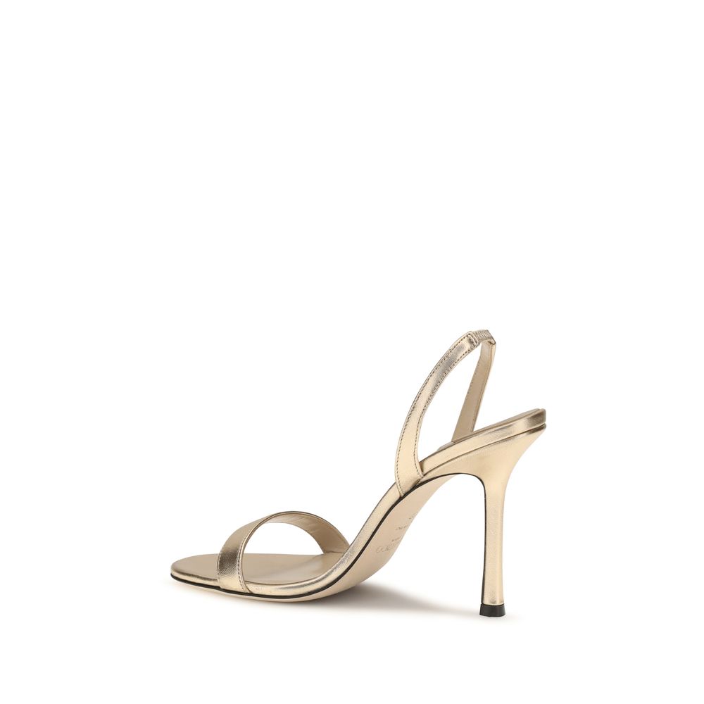 Jimmy Choo Gold Calf Leather Bos Taurus Stiletto Heel Sandals - Luxury Boutique Co
