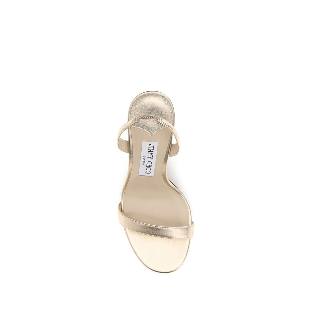 Jimmy Choo Gold Calf Leather Bos Taurus Stiletto Heel Sandals - Luxury Boutique Co