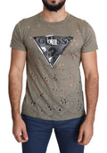 Guess Brown Cotton Stretch Logo Print Men Casual Perforated T-shirt - Luxury Boutique Co