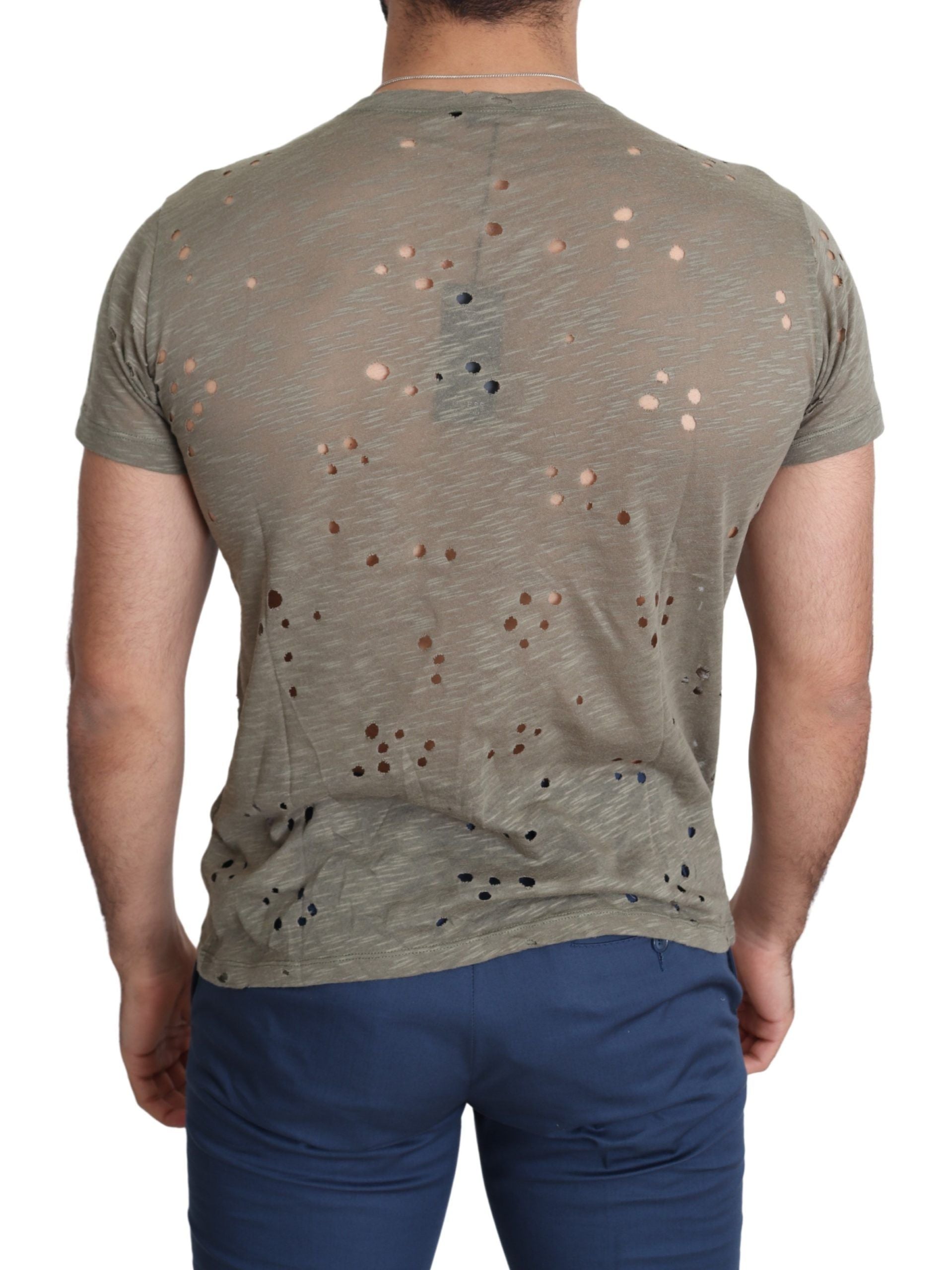 Guess Brown Cotton Stretch Logo Print Men Casual Perforated T-shirt - Luxury Boutique Co