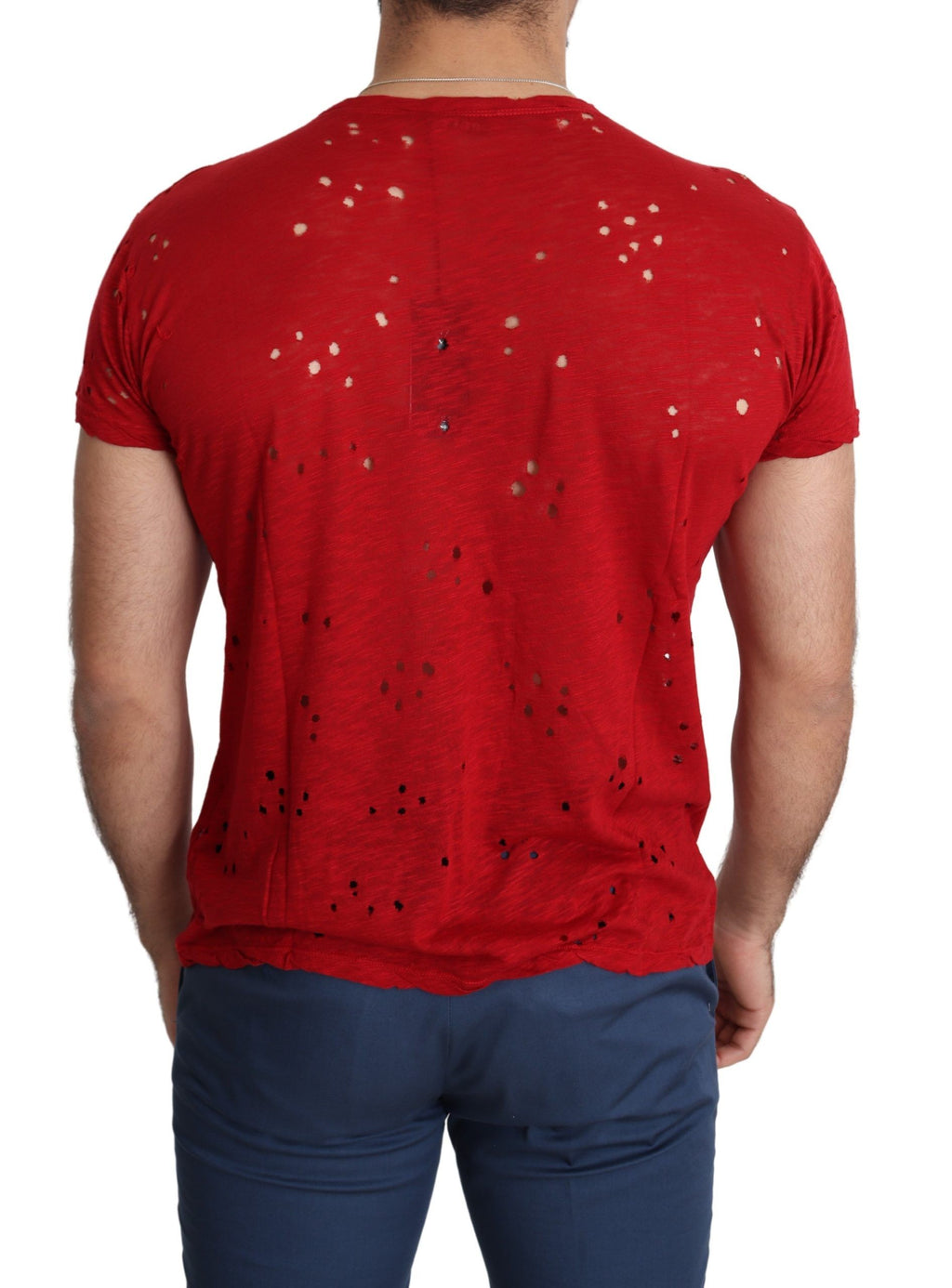 Guess Red Cotton Logo Print Men Casual Top Perforated T-shirt - Luxury Boutique Co
