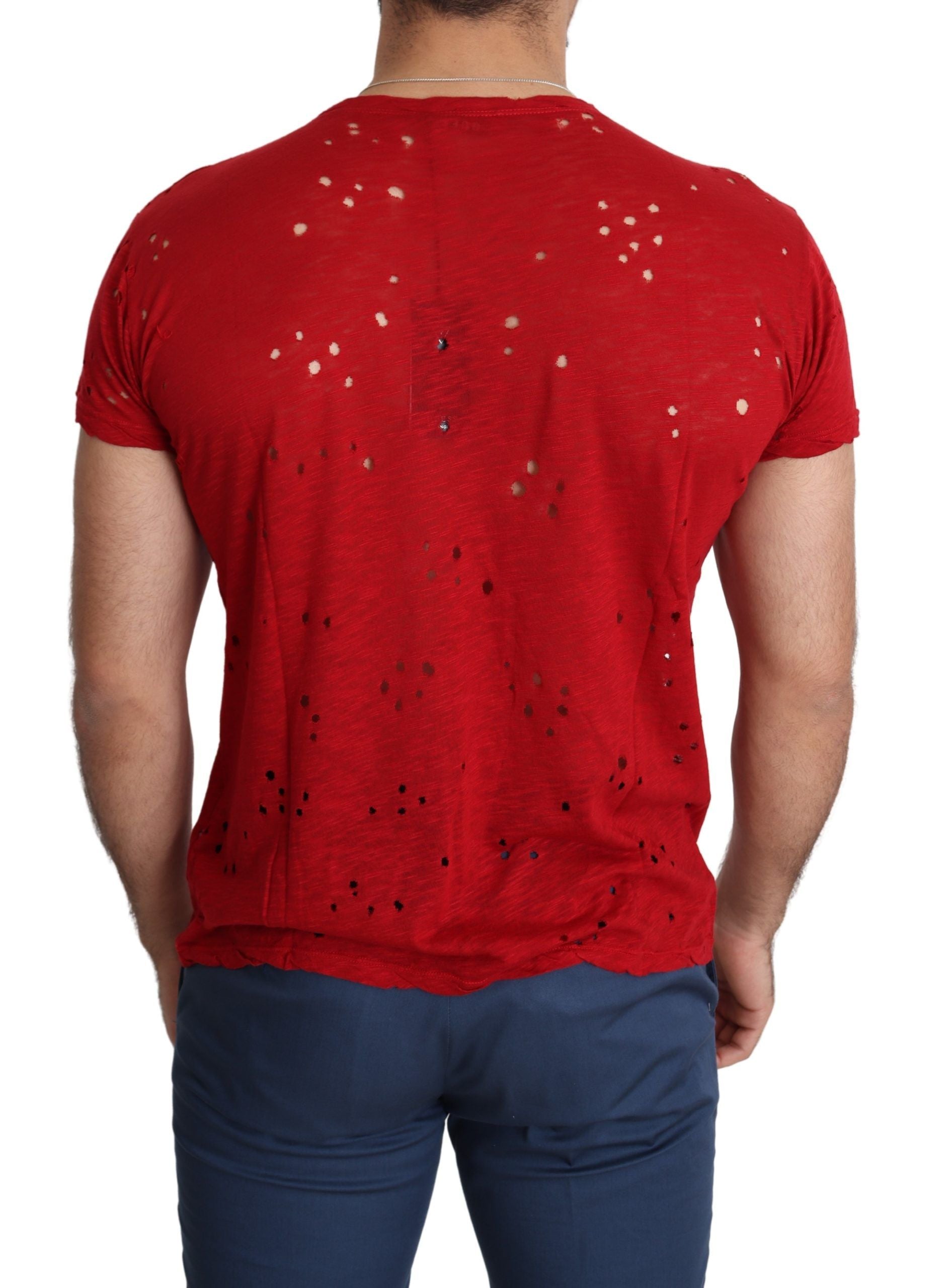 Guess Red Cotton Logo Print Men Casual Top Perforated T-shirt - Luxury Boutique Co