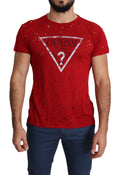 Guess Red Cotton Logo Print Men Casual Top Perforated T-shirt - Luxury Boutique Co