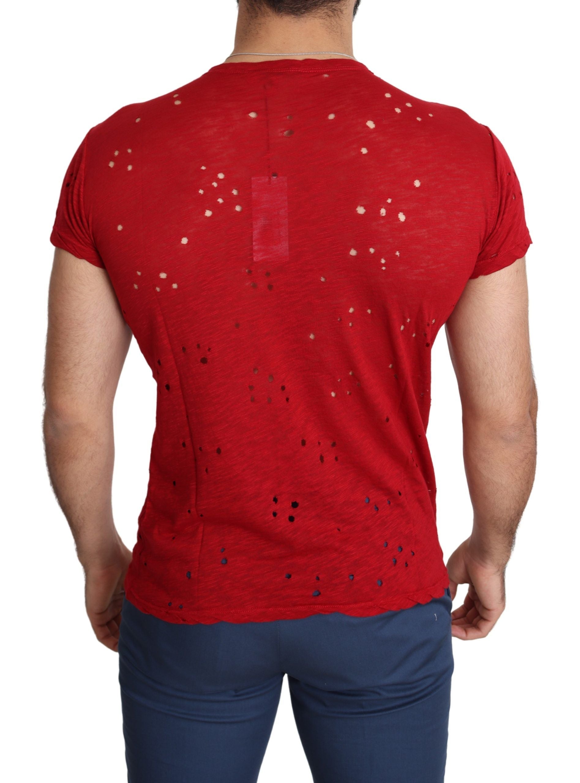 Guess Red Cotton Logo Print Men Casual Top Perforated T-shirt - Luxury Boutique Co