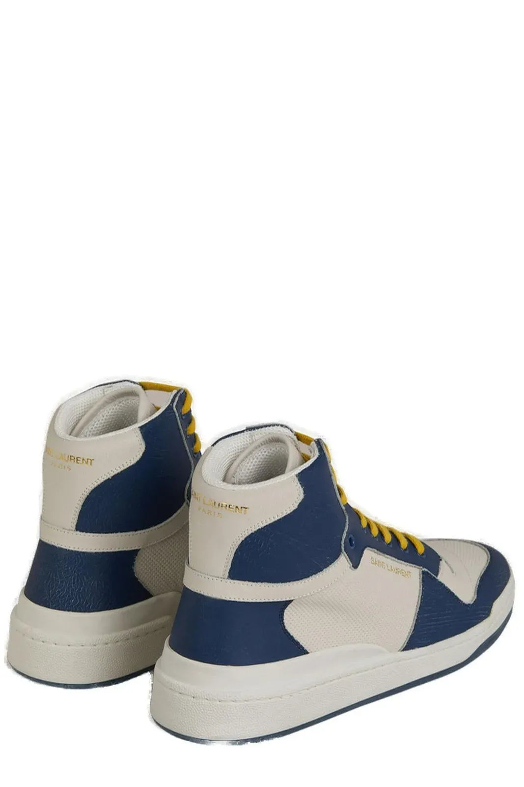 Saint Laurent Blue Calf Leather Mid Top Sneakers - Luxury Boutique Co