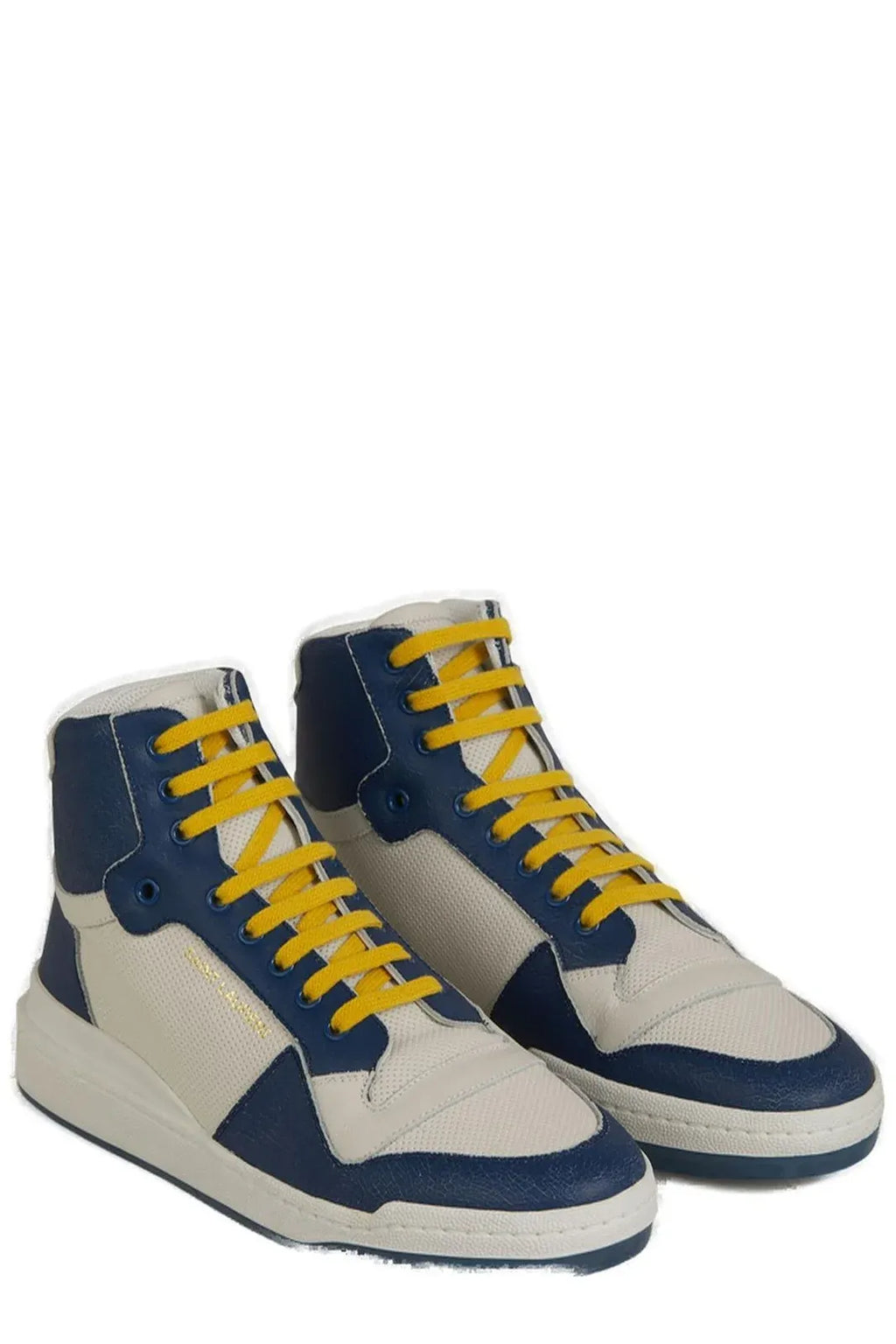 Saint Laurent Blue Calf Leather Mid Top Sneakers - Luxury Boutique Co