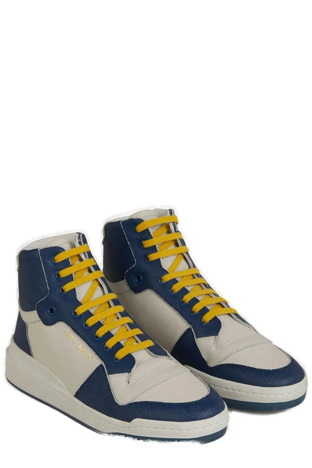 Saint Laurent Blue Calf Leather Mid Top Sneakers - Luxury Boutique Co