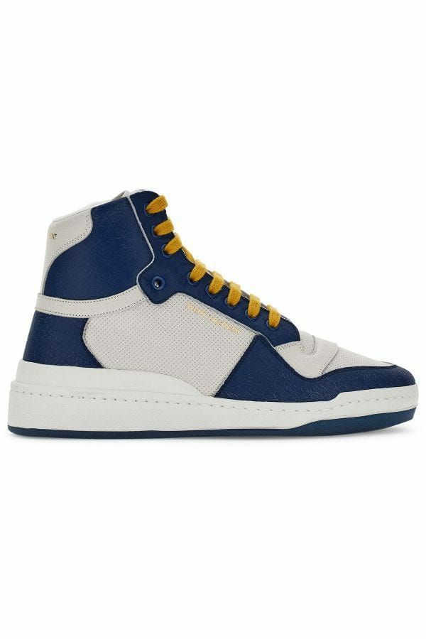 Saint Laurent Blue Calf Leather Mid Top Sneakers - Luxury Boutique Co
