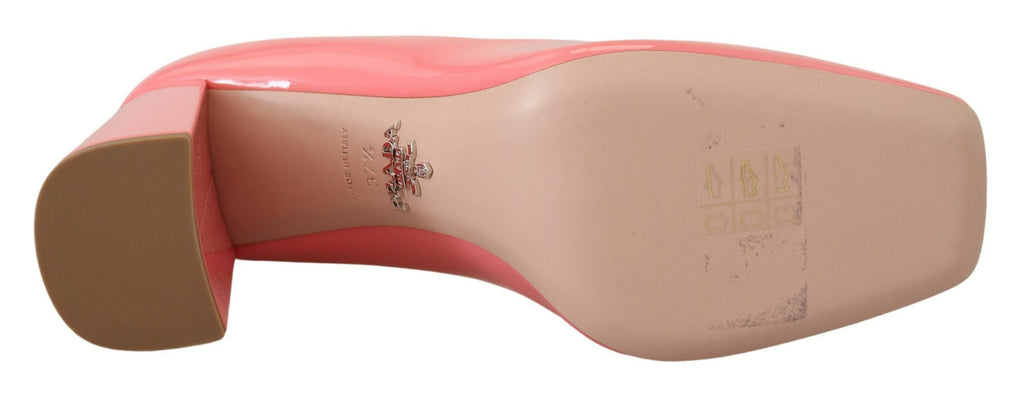 Prada Pink Patent Leather Block Heels Pumps Classic - Luxury Boutique Co