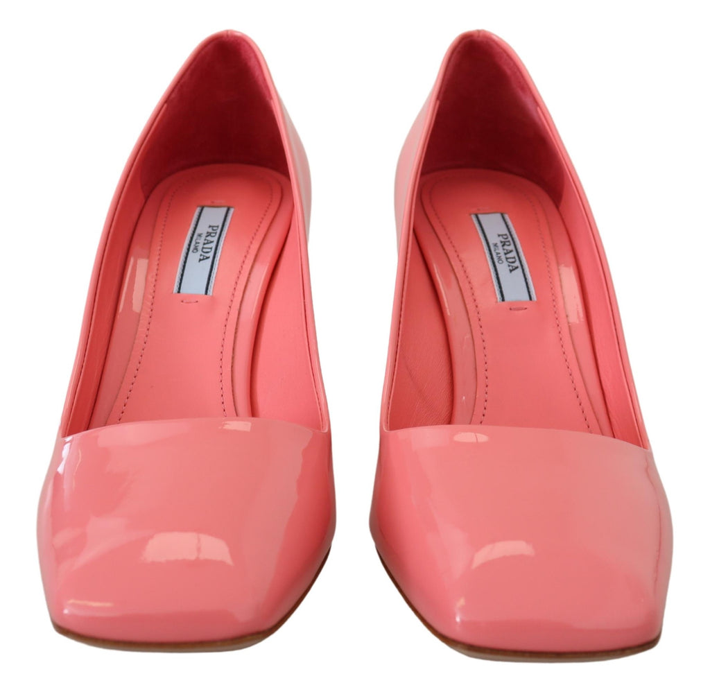 Prada Pink Patent Leather Block Heels Pumps Classic - Luxury Boutique Co