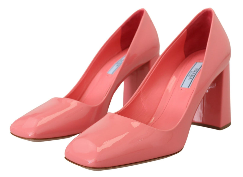 Prada Pink Patent Leather Block Heels Pumps Classic - Luxury Boutique Co