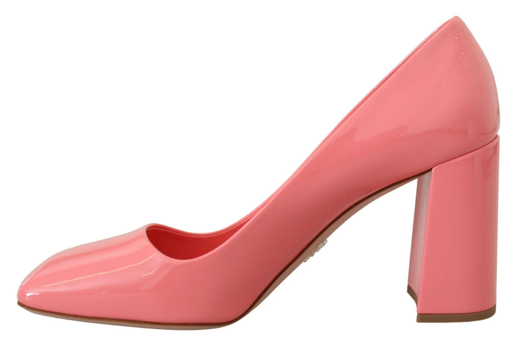 Prada Pink Patent Leather Block Heels Pumps Classic - Luxury Boutique Co