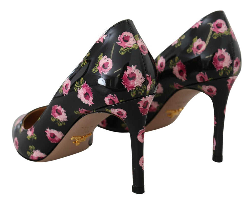 Prada Black Leather Floral Heels Stilettos Pumps - Luxury Boutique Co