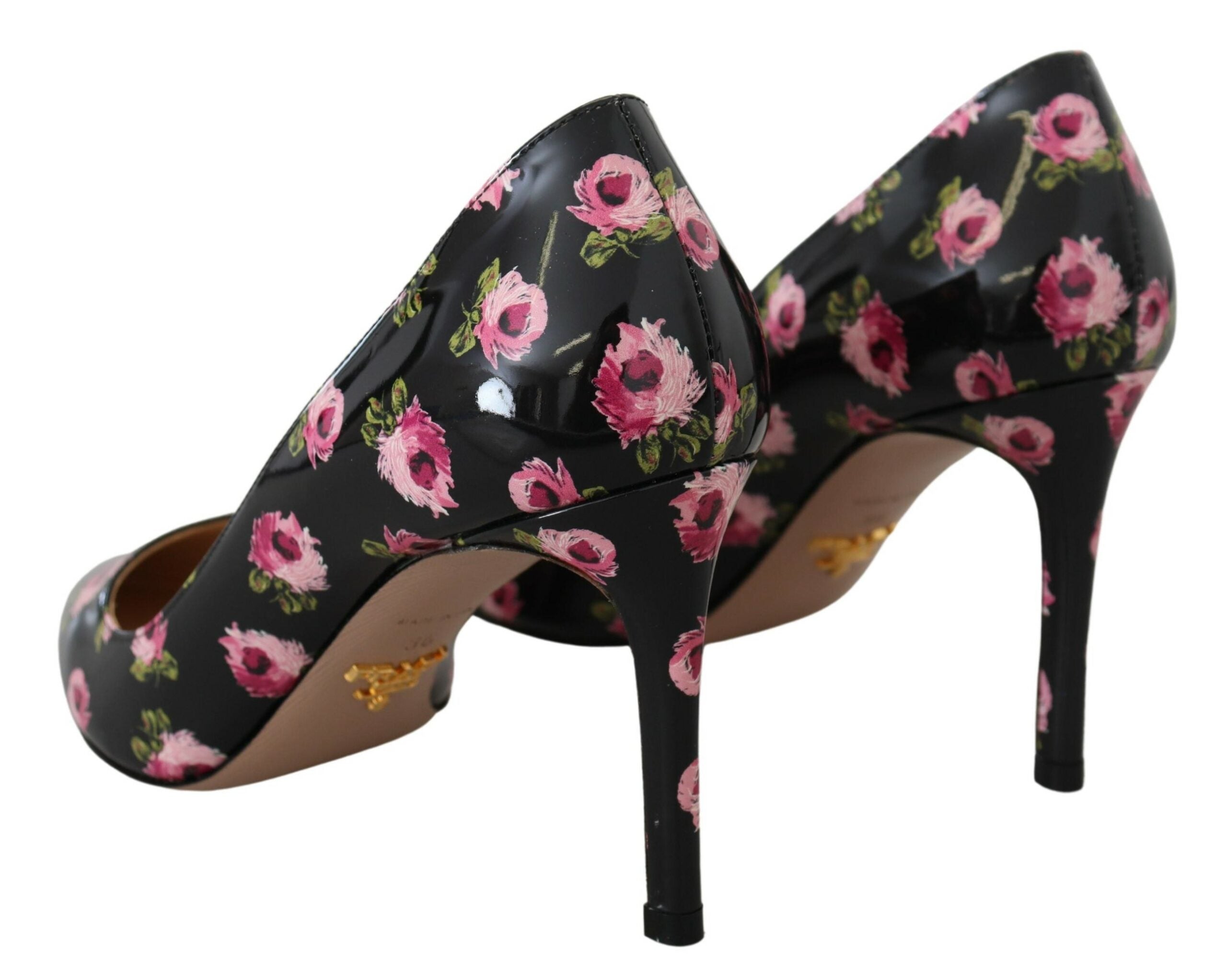 Prada Black Leather Floral Heels Stilettos Pumps - Luxury Boutique Co