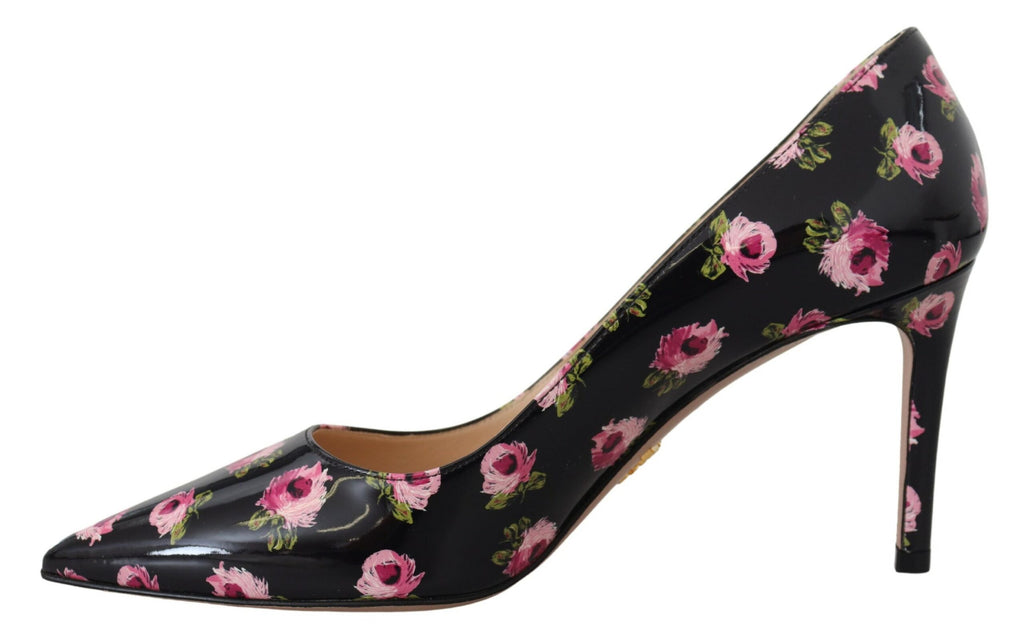 Prada Black Leather Floral Heels Stilettos Pumps - Luxury Boutique Co