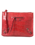 Balenciaga Red Exotic Skin Leather Classic Pouch Purse Wristlet Bag - Luxury Boutique Co