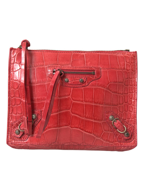 Balenciaga Red Exotic Skin Leather Classic Pouch Purse Wristlet Bag - Luxury Boutique Co