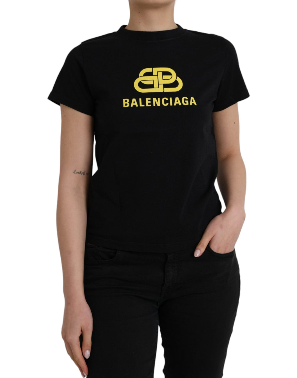 Balenciaga Black Cotton Logo Print Crew Neck Short Sleeves T-shirt - Luxury Boutique Co