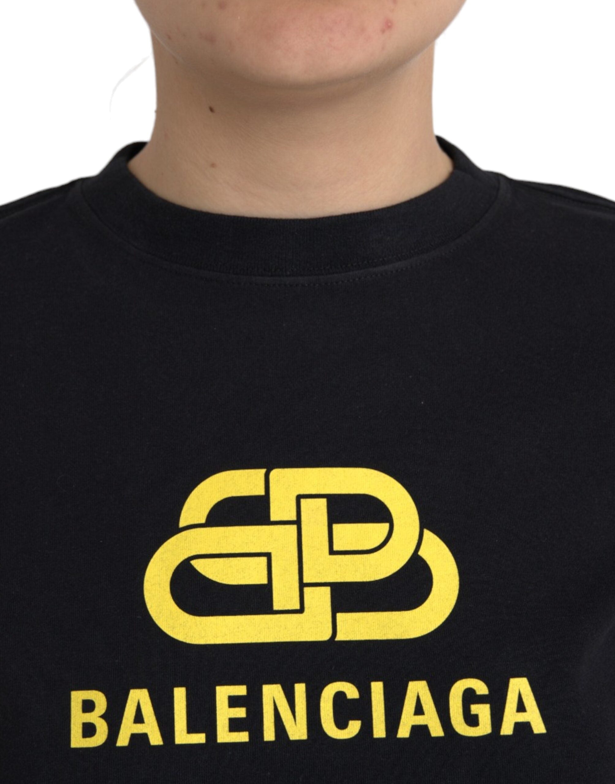 Balenciaga Black Cotton Logo Print Crew Neck Short Sleeves T-shirt - Luxury Boutique Co