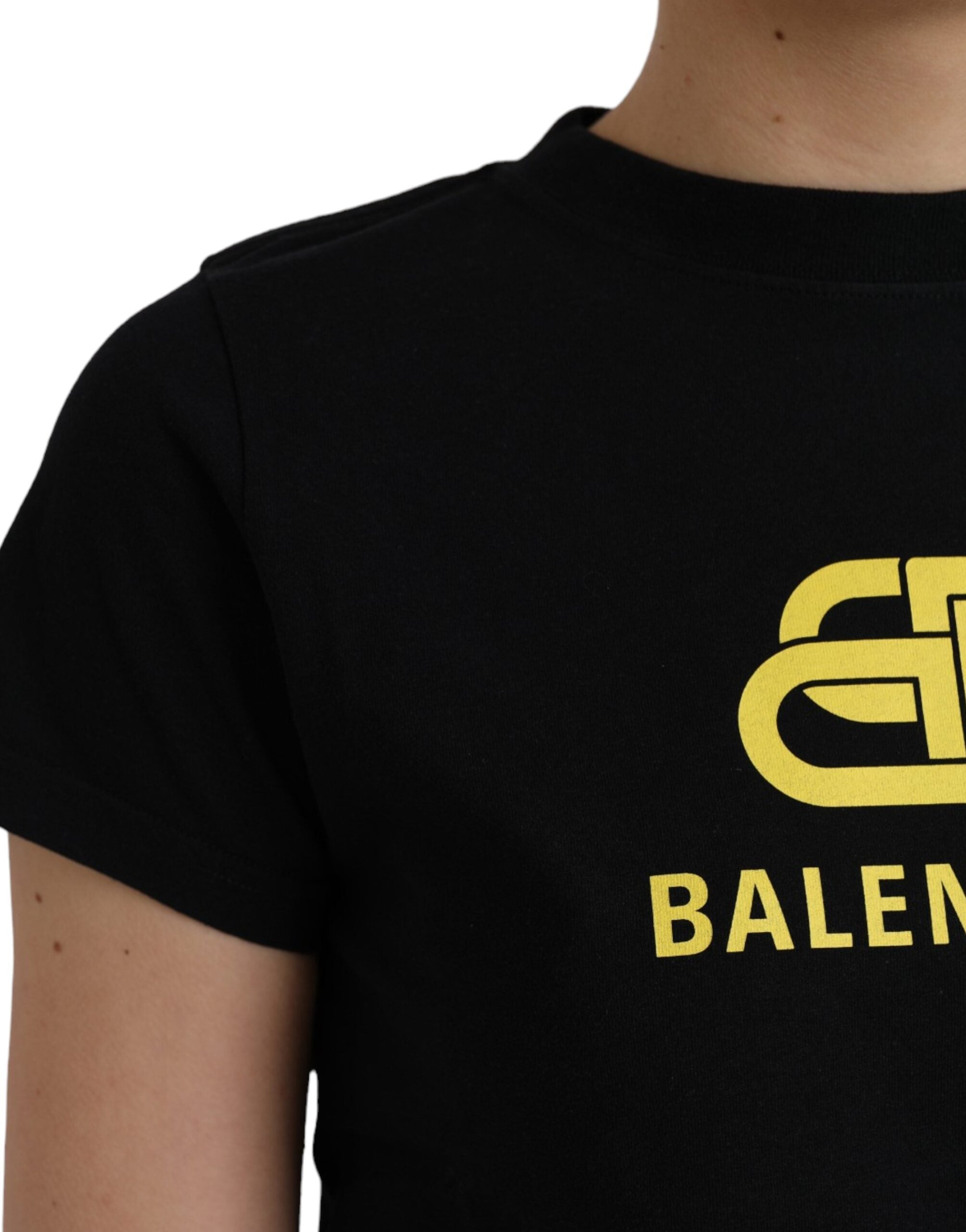 Balenciaga Black Cotton Logo Print Crew Neck Short Sleeves T-shirt - Luxury Boutique Co