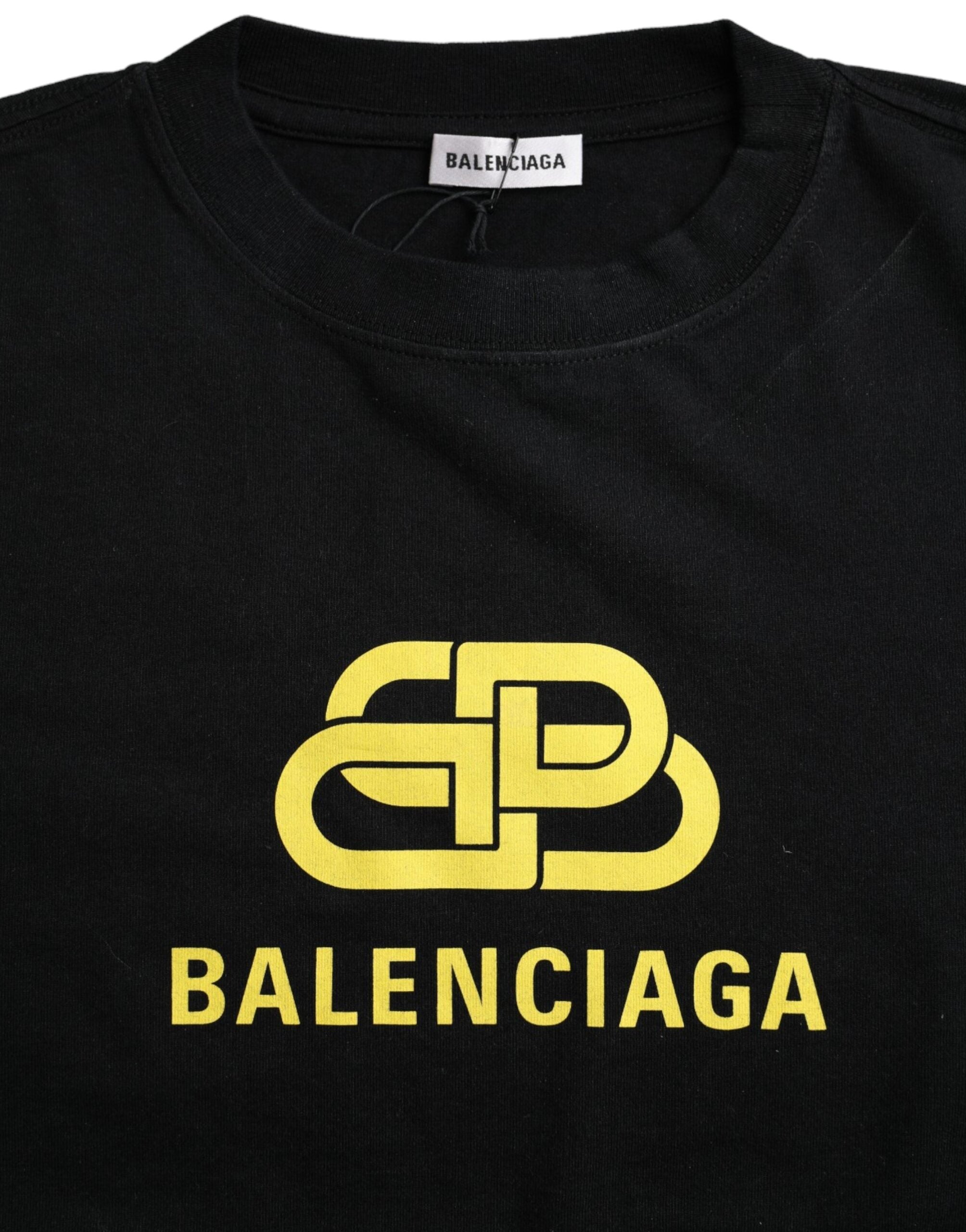 Balenciaga Black Cotton Logo Print Crew Neck Short Sleeves T-shirt - Luxury Boutique Co