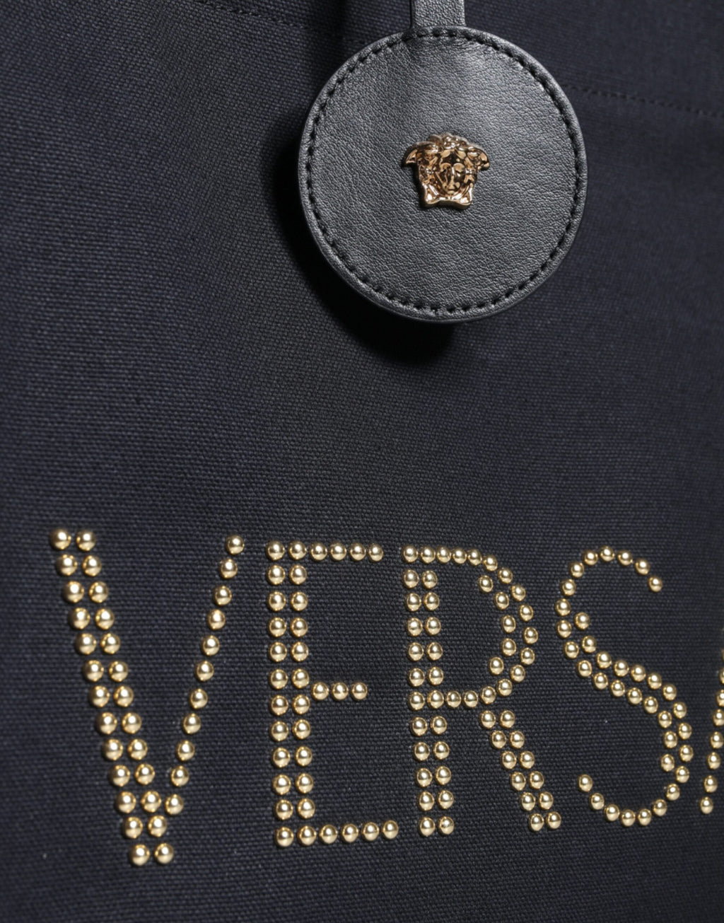 Versace Black Top Handle Canvas Leather Logo Crossbody Tote Bag - Luxury Boutique Co