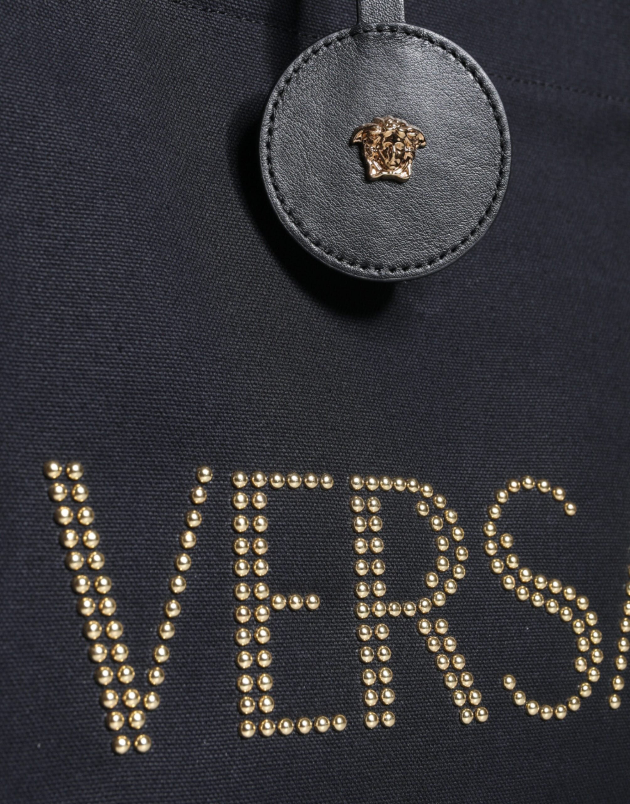 Versace Black Top Handle Canvas Leather Logo Crossbody Tote Bag - Luxury Boutique Co