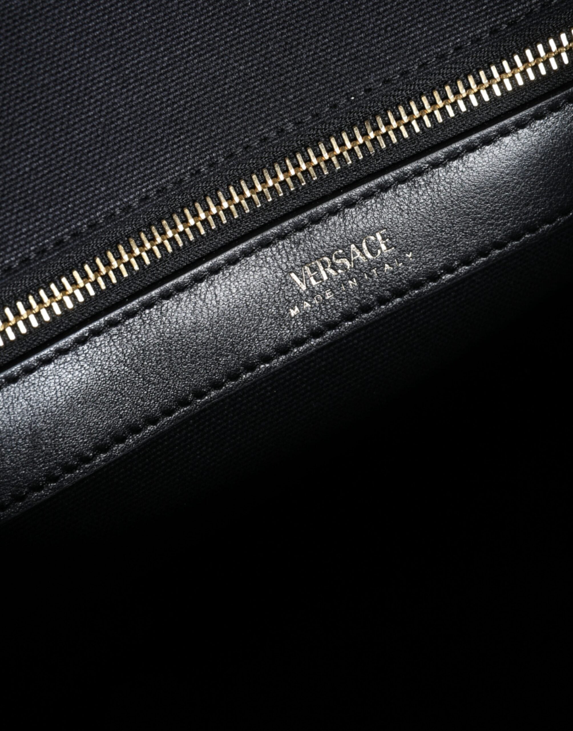 Versace Black Top Handle Canvas Leather Logo Crossbody Tote Bag - Luxury Boutique Co