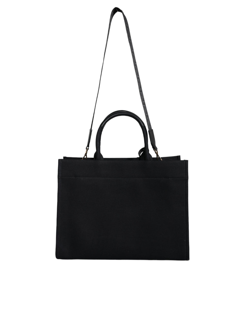 Versace Black Top Handle Canvas Leather Logo Crossbody Tote Bag - Luxury Boutique Co