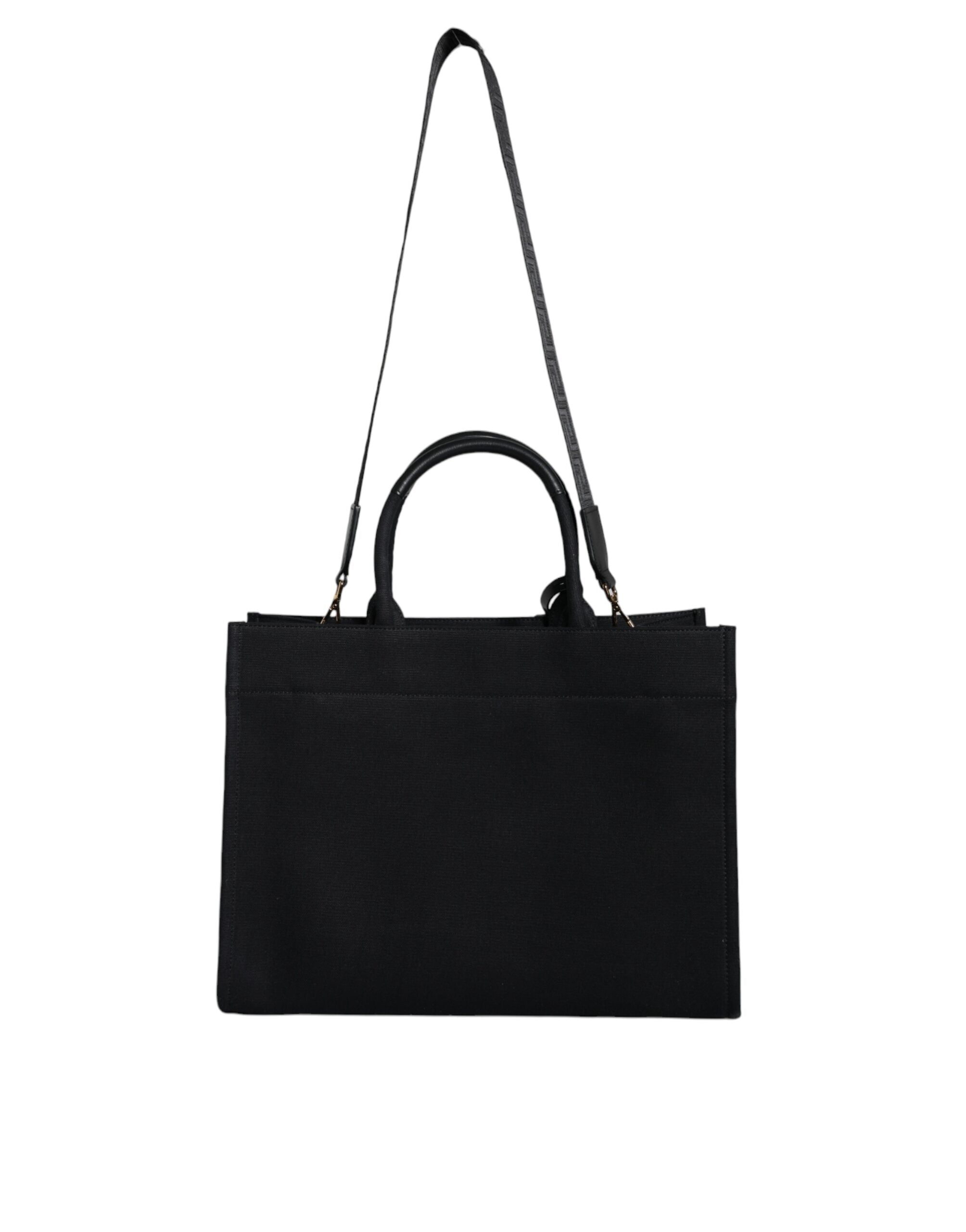 Versace Black Top Handle Canvas Leather Logo Crossbody Tote Bag - Luxury Boutique Co